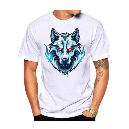 Brand New Fashionable Men And Women Round Neck 3D Printing High-definition Printed Wolf Head Pattern T-shirt Street Style Trendy Brand Short Sleeves