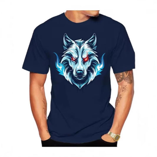 Brand New Fashionable Men And Women Round Neck 3D Printing High-definition Printed Wolf Head Pattern T-shirt Street Style Trendy Brand Short Sleeves