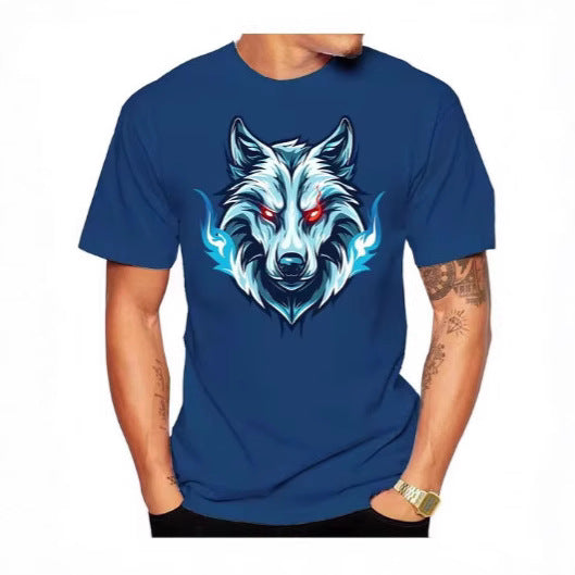 Brand New Fashionable Men And Women Round Neck 3D Printing High-definition Printed Wolf Head Pattern T-shirt Street Style Trendy Brand Short Sleeves