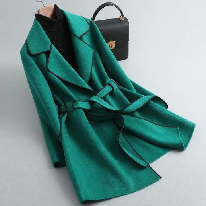 Western Style Contrast Color Mid-length Woolen Coat